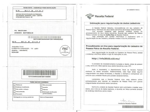 Receita alerta mais uma vez para tentativa de fraude via correspondência